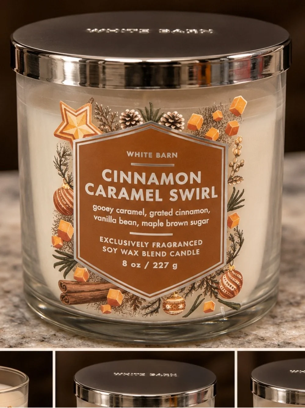 White Barn Cinnamon Caramel Swirl Candle - Cream & Brown - Picture 1 of 4